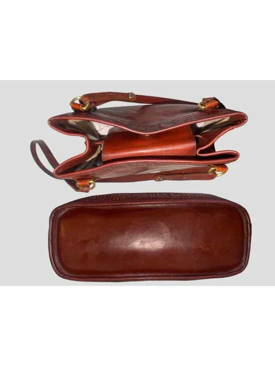 VTG Brahmin Tuscan Bucket Bag Chestnut Leather Croc Embossed Trim 90s USA Charm - Picture 8 of 12